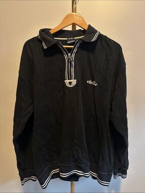 Ellesse Vintage Quarter Zip Pullover Sweatshirt Black White Men’s Large